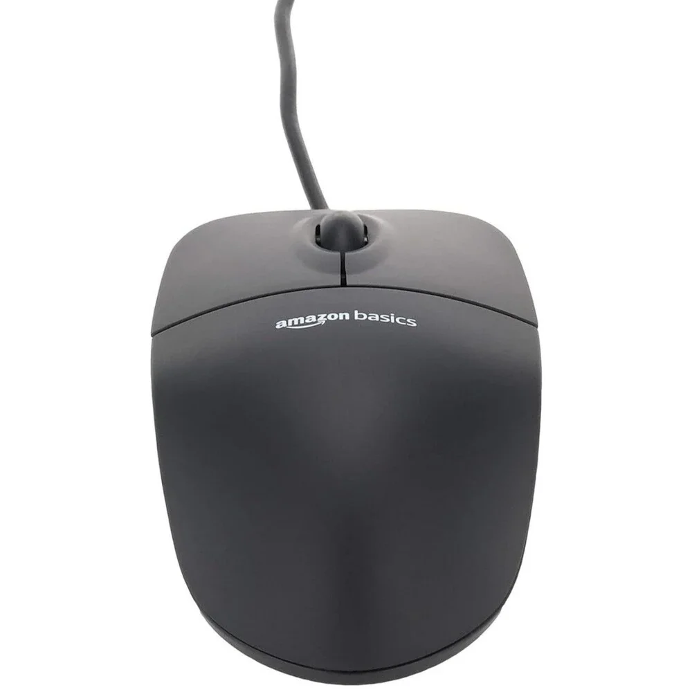 Amazon Basics 3-Button Wired USB Computer Mouse, Black